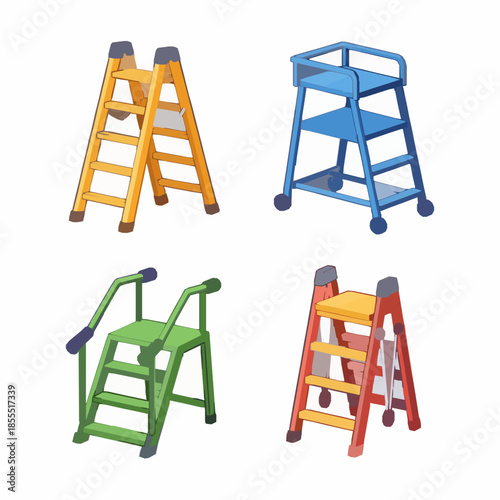 Colorful Step Ladder Cartoon Icon Set Vector for Web UI
