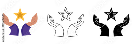 Human hand holding star icon vector illustration isolated on white background