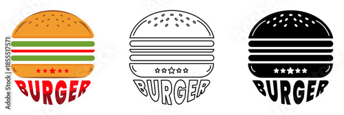 Minimal fast food burger logo design vector template with flat illustration