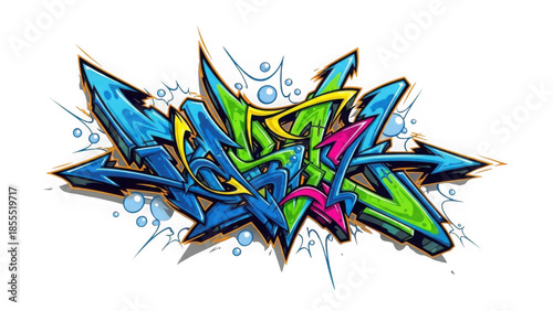 colorful graffiti art with bubbles on white background