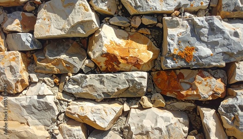 Rustic charm in a natural stone wall, showcasing texture, color variations and craftsmanship