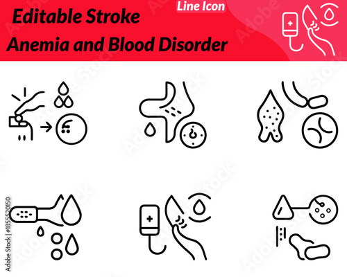 A clean anemia and blood disorder icon showing a blood drop combined with medical. Minimal modern design represents blood health anemia conditions diagnosis treatment and healthcare awareness.