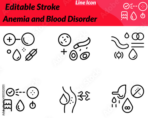 A clean anemia and blood disorder icon showing a blood drop combined with medical. Minimal modern design represents blood health anemia conditions diagnosis treatment and healthcare awareness.