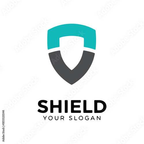 Free Download Teal and Grey Minimalist Shield Logo - GFXLoad