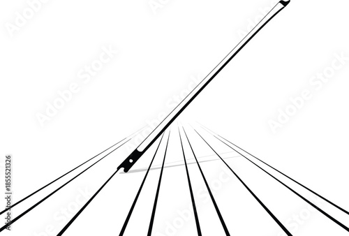 Black violin bow casting shadow on white surface black and white