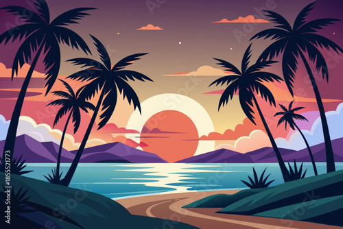 tropical beach with palm trees