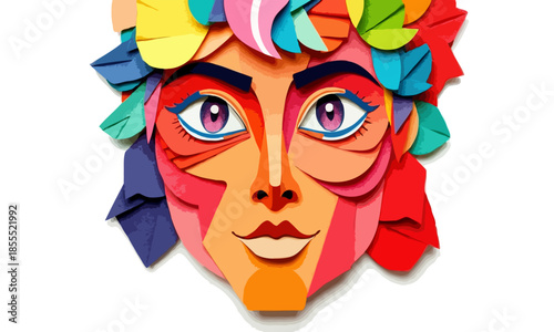 Vibrant Paper Cutout Portrait, Creativity, and Abstract Art
