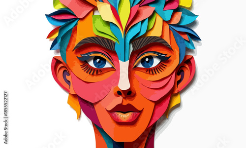 Vibrant Paper Cutout Portrait, Creativity, and Abstract Art