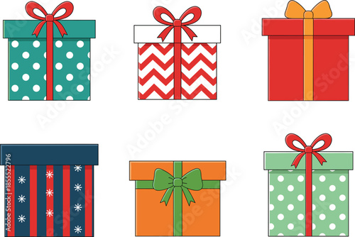 Festive gift box icon set vector illustration for christmas birthday celebration holiday packaging and party design