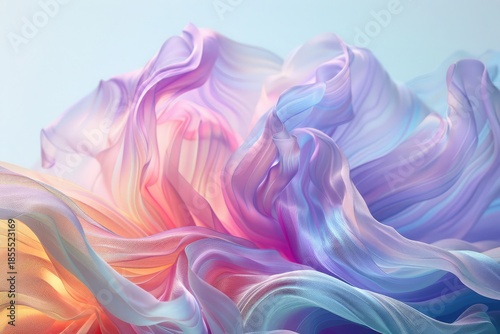 Vibrant colorful fabric waves in soft light background