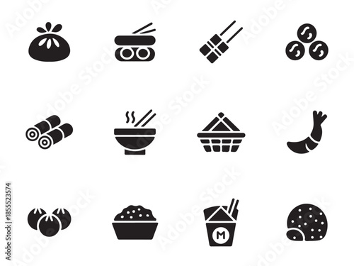 Black and white sushi icons for restaurant or food service use