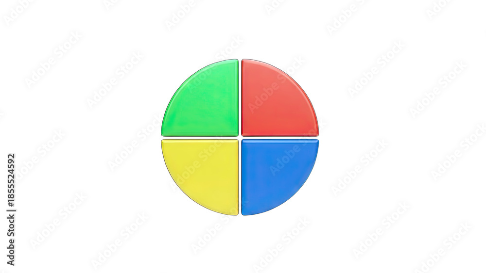 Fototapeta premium 3D Four Colorful Segments of a Pie Chart on transparent background