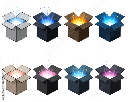 Set of Magic Cardboard Boxes with Explosive Light - Mystery and Surprise Concept