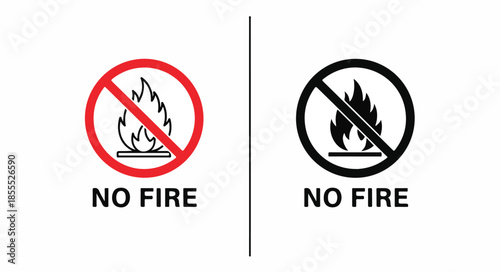 Graphic illustration of two no fire signs on a white background with prohibition symbols.