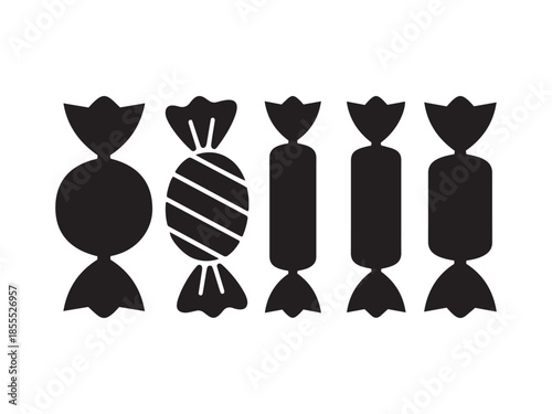 Five Black and White Lollipop Silhouettes with Varying Shapes candy sweet treat