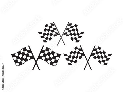 Four Black and White Checkered Flags on Sticks Racing Flags sport competition