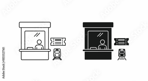 Black and white illustration of two bank teller windows with people, including a customer and a teller, surrounded by money and a safe, on a plain background.