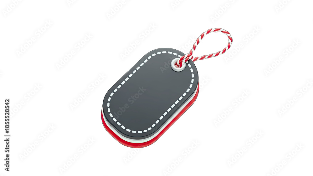 Fototapeta premium 3D Blank oval gift tag with red and white string on transparent background