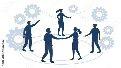 Business team working together in harmony with gear mechanism