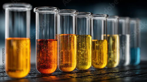 Environmental lab test tube arrangement displaying analytical equipment precision, chemical sample assessment clarity, scientific workflow structure, ecological research intensity, and laboratory