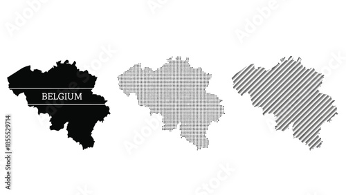 Belgium map in various textures and monochrome styles for geographic design