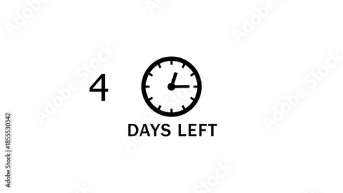 Countdown clock icon illustration. 4 Days left countdown timer.
