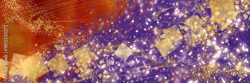 お正月背景風金箔桜花吹雪が輝く豪華,横長紫背景