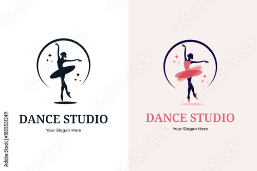 elegant ballet dance studio logo with ballerina silhouette