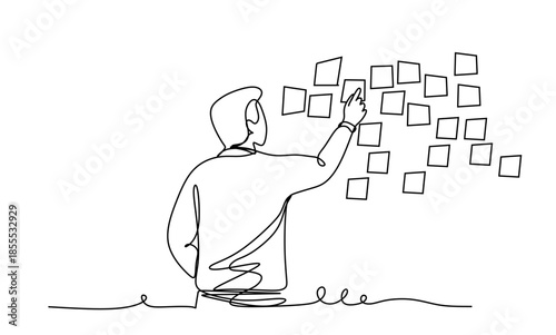 Brainstorming sessions  using sticky notes on a kanban task board to organize ideas and workflow in a modern office.