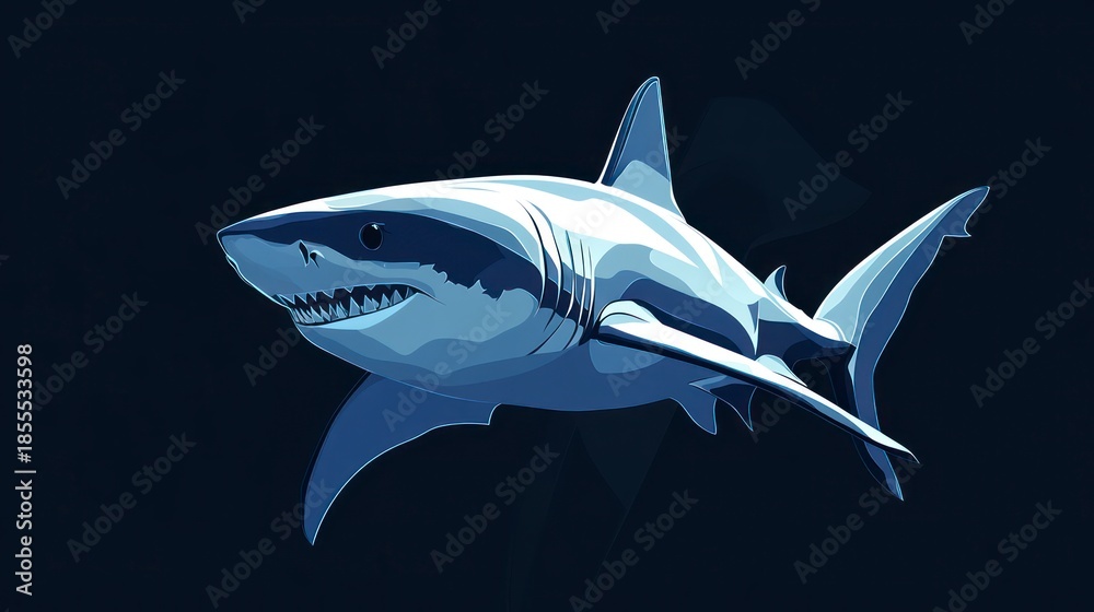 Fototapeta premium Shark illustration in deep blue waters underwater marine animal design