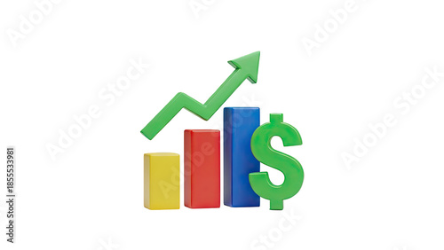 3D Financial Growth Concept: Dollar Sign with Upward Trend Graph on transparent background