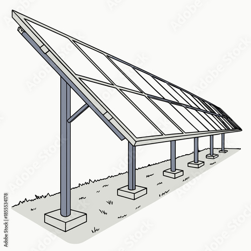 Angled photovoltaic panels on metal frame structure