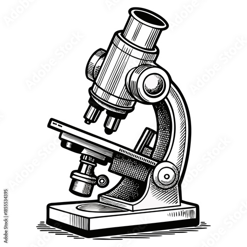 “Vintage Microscope Illustration Scientific Laboratory Line Art Vector”