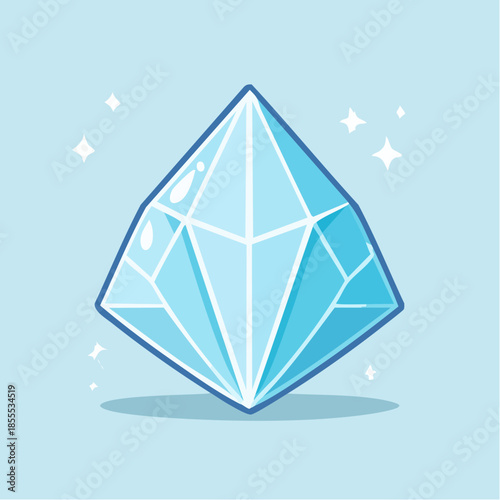 Cartoon illustration of a light blue diamond with a dark blue outline on a light blue background with sparkles.