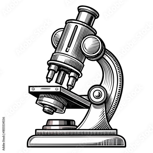 “Vintage Microscope Illustration Scientific Laboratory Line Art Vector”