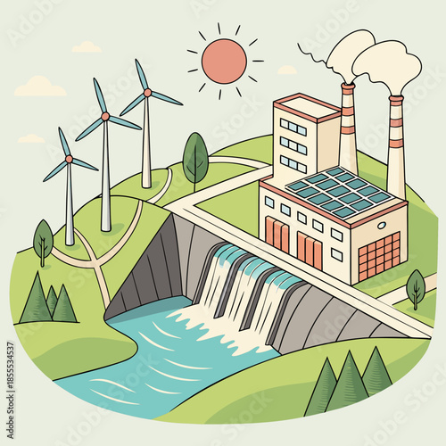 Renewable energy sources and industrial factory wind turbines