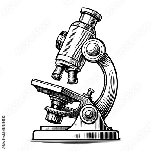 “Vintage Microscope Illustration Scientific Laboratory Line Art Vector”