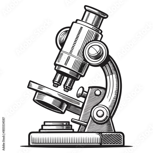 “Vintage Microscope Illustration Scientific Laboratory Line Art Vector”