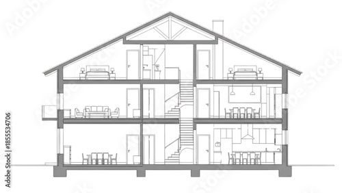 Detailed Architectural Cross-Section of a Residential Building