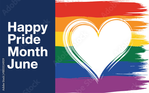 Free Download Rainbow heart with Happy Pride Month June text on blue background - GFXLoad