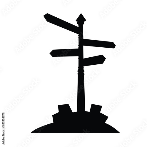 Direction Signpost Icon with Multiple Arrows Road Navigation and Wayfinding Symbol in Silhouette Style