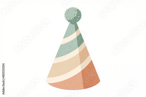 Party hat with pom-pom and stripes on white background