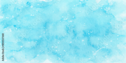An abstract blue watercolor background features a frozen winter texture of ice and snow patterns with light clouds for a cold nature backdrop