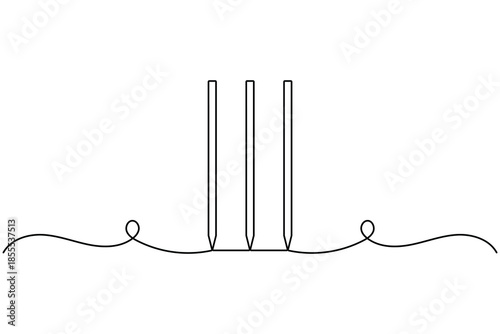 International cricket stump icon continuous one line drawing on white background minimalist sport equipment symbol outline vector illustration