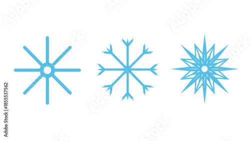 Collection of three blue snowflake icons showing different crystal pattern designs