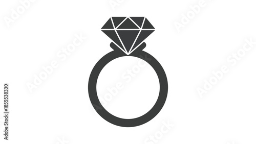 Simple black and white diamond ring icon symbolizing engagement or luxury jewelry