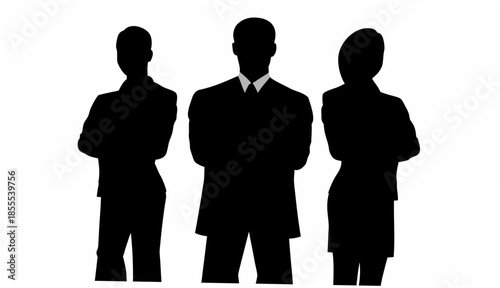 Three business professionals standing confidently in a row