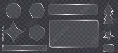 Light frame liquid glass, glass panel set for mobile and web app, tech board frame in futuristic style. HUD element interface, vector illustration. dollar sign on a blackboard