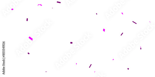 A vibrant and festive scene with purple confetti scattered on a white background,