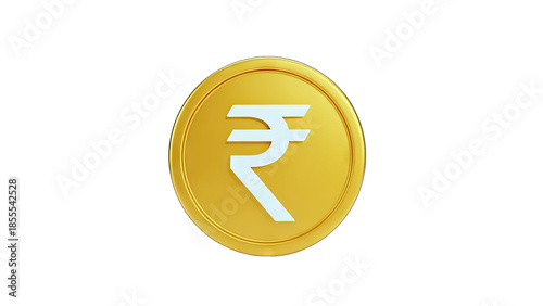 3D Gold Coin with Indian Rupee Symbol on transparent background